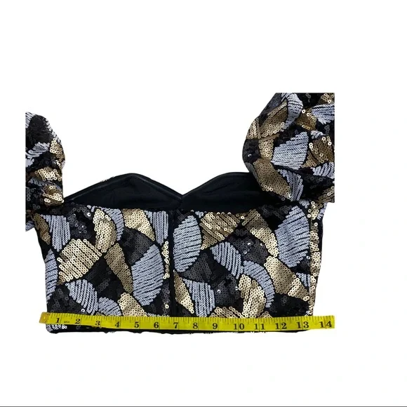 ASOS Virgos Lounge Bardot Sequin Top Gold Black Sold Out NWT UK 10 - Picture 14 of 15